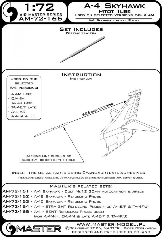 Master AM-72-166 A-4 Skyhawk - Tube Pitot sur la dérive (utilisé sur certaines versions, par exemple A-4M, OA-4M, TA-4J) 1/72 – immagine 3
