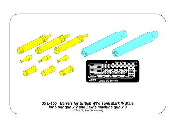 Canons Aber 35L-155 pour char britannique Mark IV de la Première Guerre mondiale – Mâle (1/35) – image 9