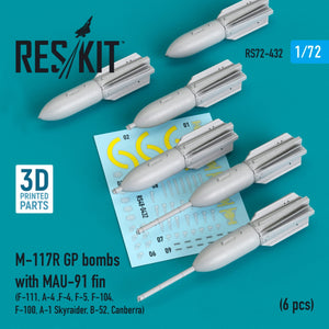 RESKIT RS72-0432 Bombes GP M-117R avec aileron MAU-91 (6 pièces) (Impression 3D) 1/72