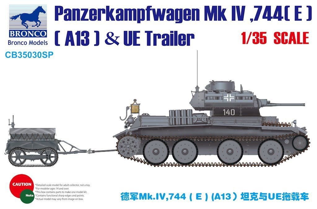 Bronco CB35030SP Panzerkampfwagen Mk IV (E) (A13) et remorque UE