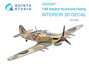 Intérieur imprimé en 3D et coloré sur papier décalcomanie pour la famille Hawker Hurricane (Airfix) - Quinta Studio QD48287 - Échelle 1/48