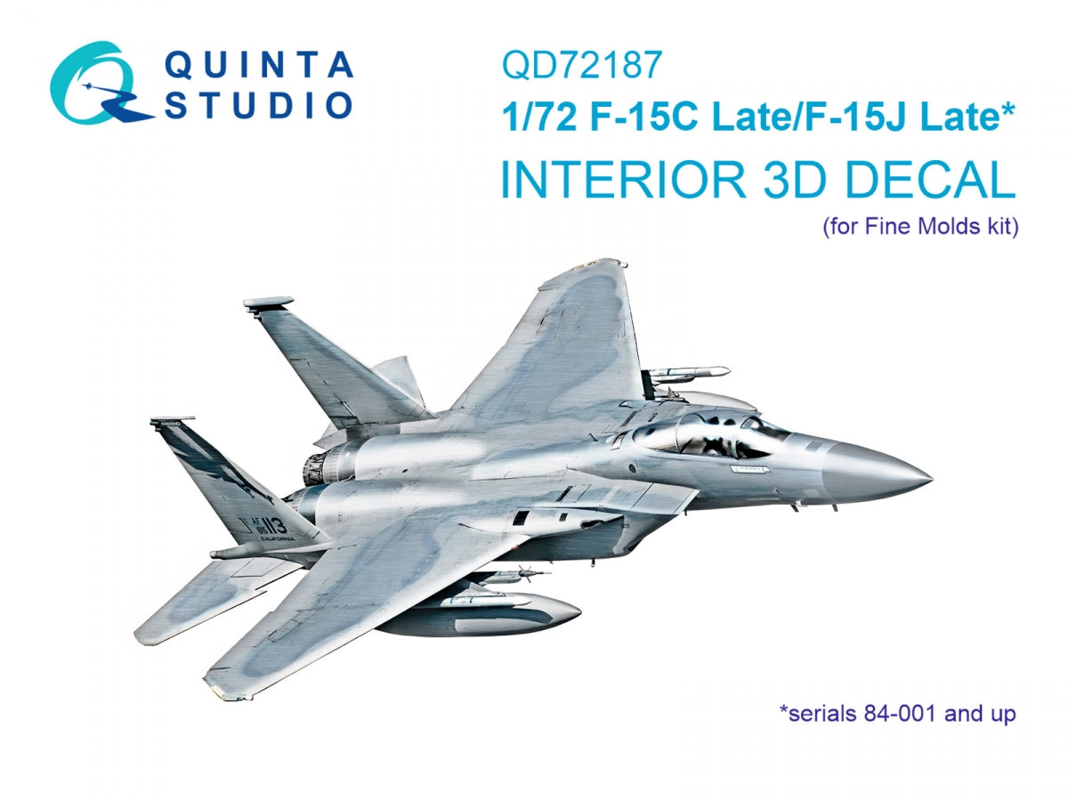 Quinta Studio QD72187 F-15C Late/J Late 3D-Printed &amp;amp; colored Interior on decal paper (Fine Molds) 1/72