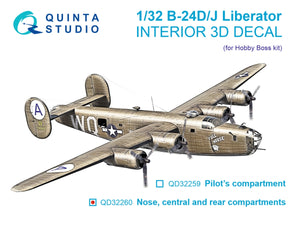 Quinta Studio QD32260 B-24D/B-24J Liberator, Nose, central and rear compartments 3D-Printed &amp; coloured Interior on decal paper (Hobby Boss) 1/32