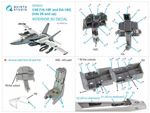 Intérieur imprimé en 3D et coloré sur papier décalcomanie pour F/A-18F tardif / EA-18G (Meng) de Quinta Studio QD48243 (Meng) 1/48 – Bild 2