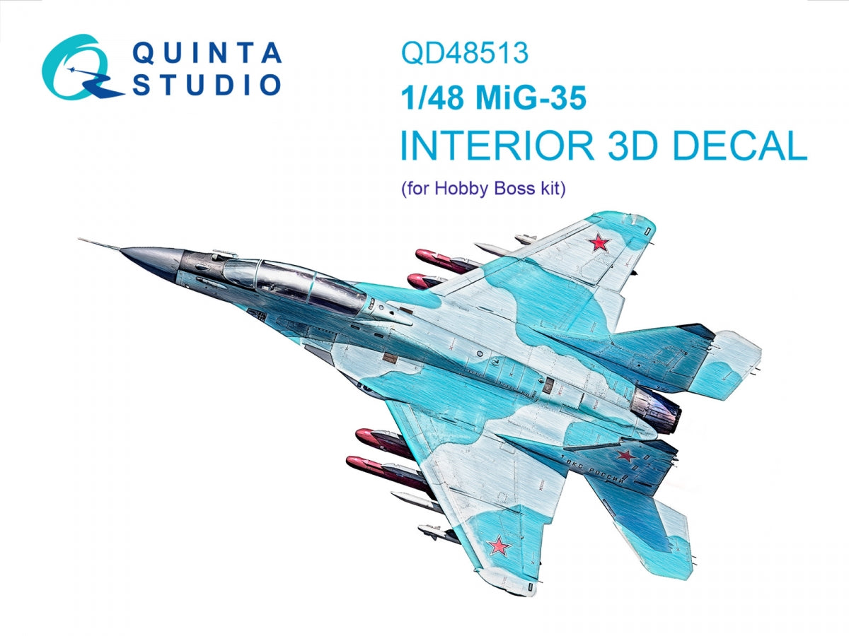 Intérieur coloré imprimé en 3D sur papier décalcomanie pour MiG-35 (Quinta Studio QD48513, HobbyBoss) à l&amp;#39;échelle 1/48
