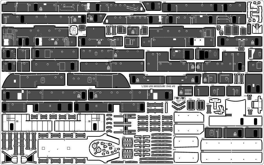 Pontos 37026FB USS BB-63 Missouri 1945 Ensemble de détails avancés (Pont en bois teinté bleu 20B) (1/350) – immagine 15