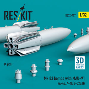 RESKIT RS32-0497 Bombes Mk.83 avec MAU-91 (4 pièces) (impression 3D) 1/32 – immagine 2