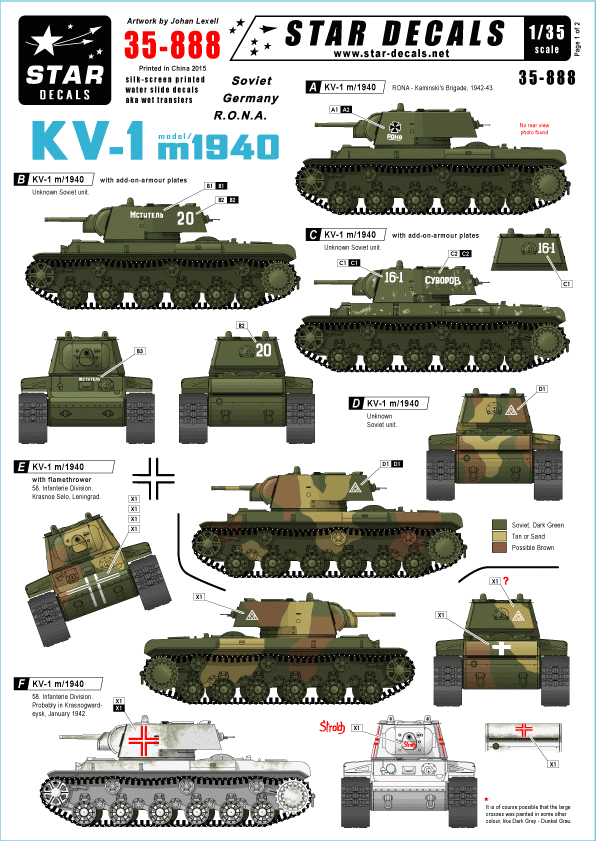 Star Decals 35-888 Modèle KV-1/1940 1/35