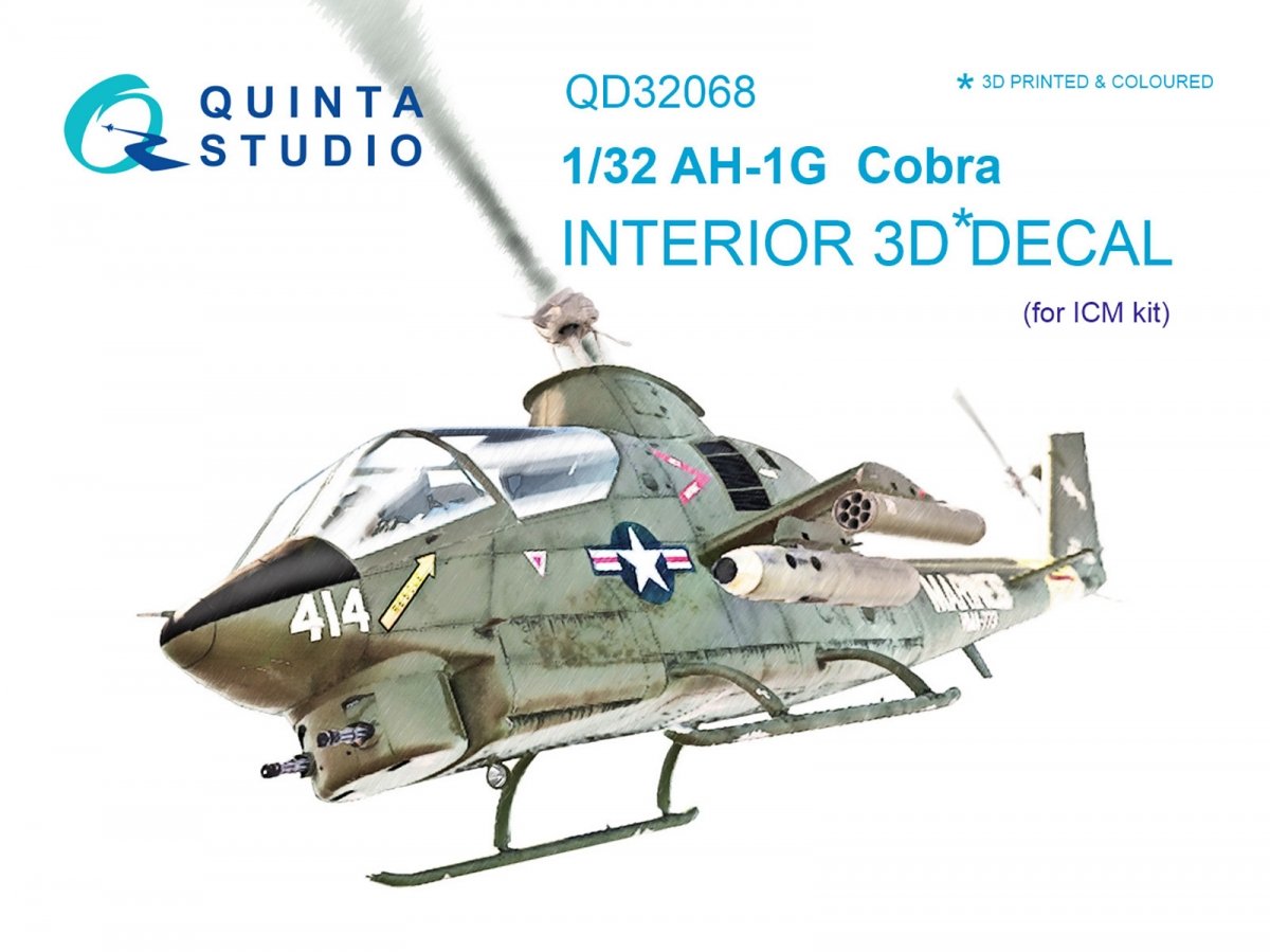 Intérieur imprimé en 3D et coloré sur papier décalcomanie pour AH-1G Cobra (QD32068 de Quinta Studio, pour kit ICM) à l&amp;#39;échelle 1/32