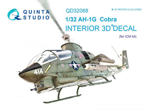 Intérieur imprimé en 3D et coloré sur papier décalcomanie pour AH-1G Cobra (QD32068 de Quinta Studio, pour kit ICM) à l&amp;#39;échelle 1/32