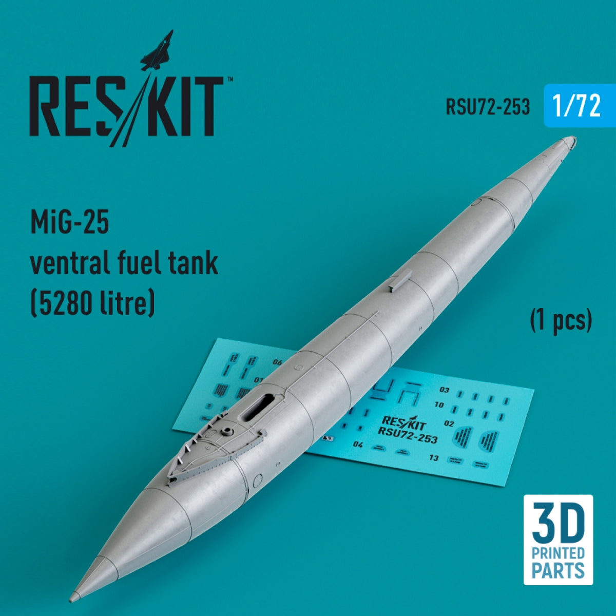 RESKIT RSU72-0253 Réservoir de carburant ventral MiG-25 (5280 litres) (1 pcs) (imprimé en 3D) 1/72