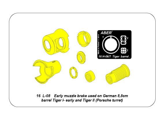 Aber 16L-08 Frein de bouche ancien pour le canon des premiers chars Tiger I et Tiger II (tourelle Porsche) / Frein de bouche ancien pour le canon de 8,8 cm des Tiger I et Tiger II (tourelle Porsche) allemands, échelle 1/16 – image 27