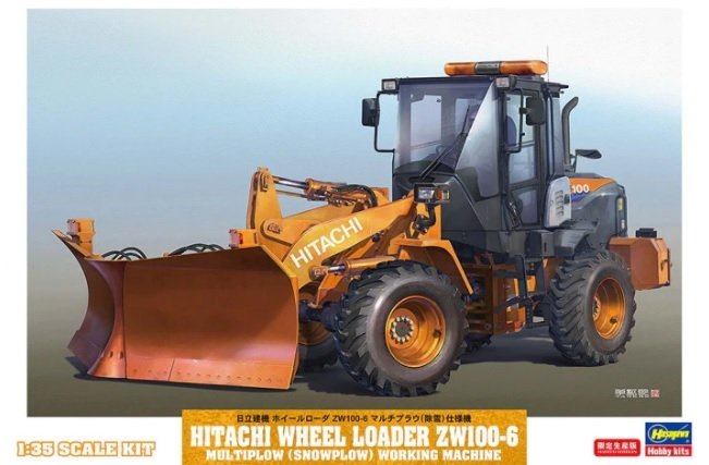 Hasegawa 66102 Chargeuse sur pneus Hitachi ZW100-6 Multiplow (chasse-neige) Machine en état de marche 1/35