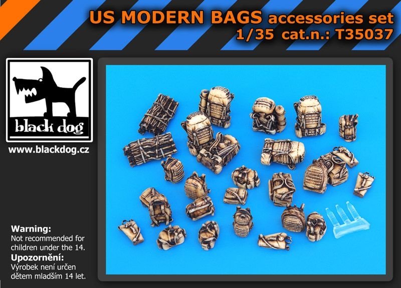 Ensemble d'accessoires de sacs modernes américains Black Dog T35037 au 1/35