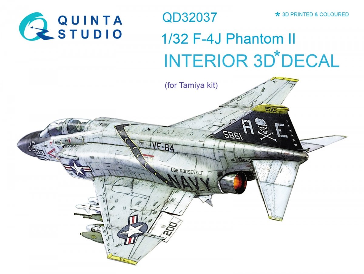 Intérieur imprimé en 3D et coloré sur papier décalcomanie Quinta Studio QD32037 F-4J (pour maquette Tamiya) 1/32
