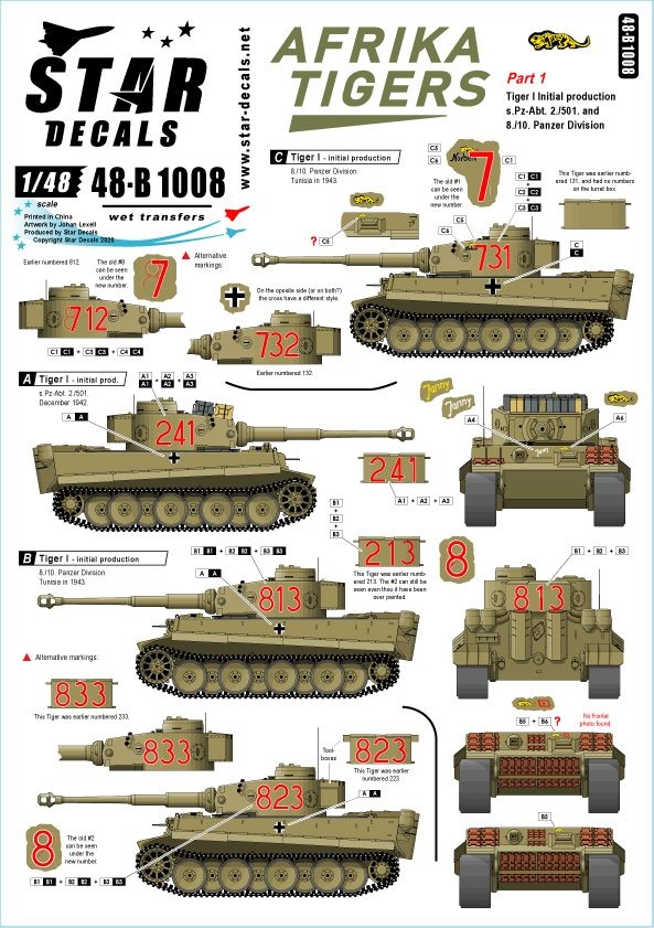 Star Decals 48-B1008 Tigres d'Afrique. Tigres en Tunisie 1942-43 1/48