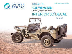 Intérieur imprimé en 3D et coloré sur papier décalcomanie Quinta Studio QD35018 Willys MB (pour tous les kits) 1/35