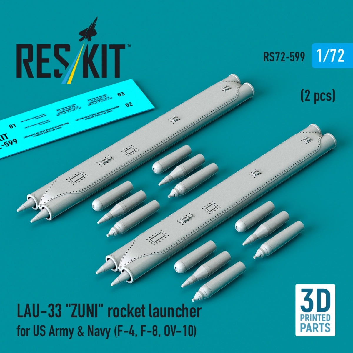 RESKIT RS72-0599 LAU-33 "ZUNI" rocket launcher for US Army &amp; Navy (2 pcs) (F-4, F-8, OV-10) (3D Printed) 1/72