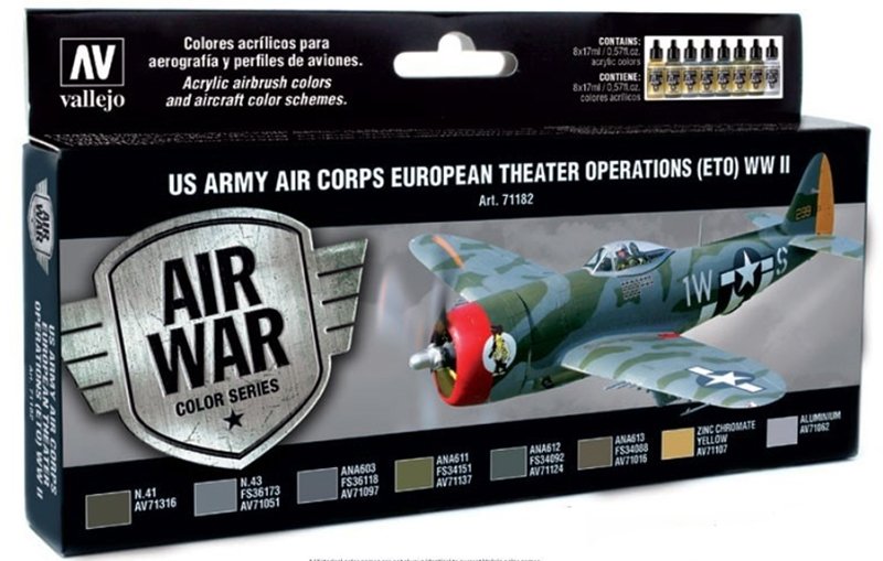 Coffret de 8 peintures Vallejo 71182 Model Air - Couleurs de l&amp;#39;US Army Air Corps (ETO) Seconde Guerre mondiale