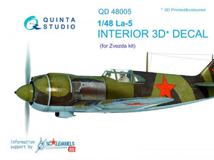 Intérieur imprimé en 3D et coloré sur papier décalcomanie Quinta Studio QD48005 La-5 (pour kit Zvezda) 1/48