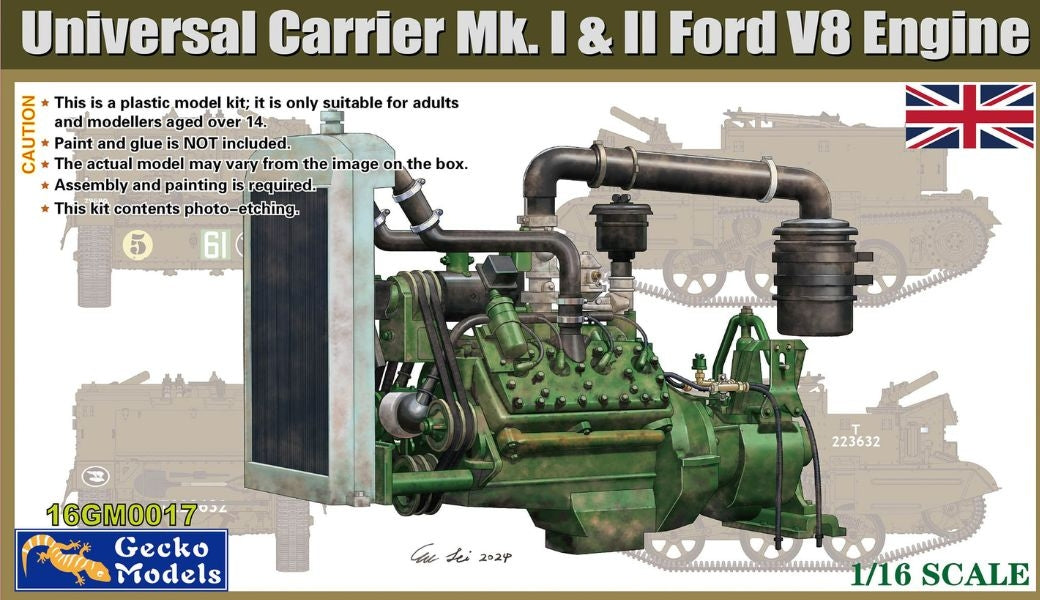 Gecko Models 16GM0017 Universal Carrier Mk.I &amp;amp; II Ford V8 Engine 1/16