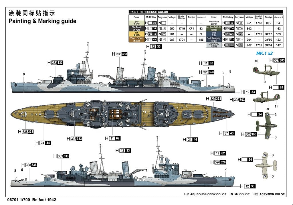 Trumpeter 06701 Croiseur léger Belfast de la Royal Navy 1942 1/700 – immagine 4