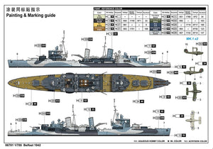 Trumpeter 06701 Croiseur léger Belfast de la Royal Navy 1942 1/700 – immagine 4