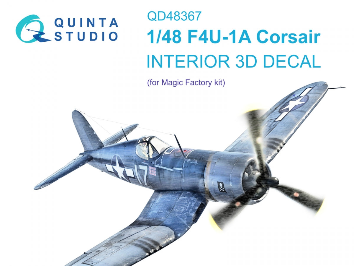 Intérieur imprimé en 3D et coloré sur papier décalcomanie Quinta Studio QD48367 F4U-1A (Magic Factory) 1/48