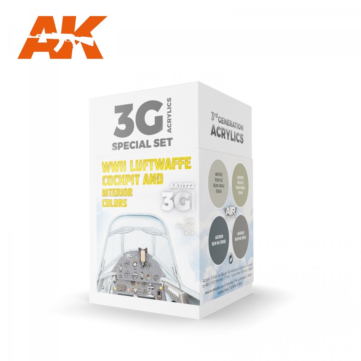 AK Interactive AK11722 COCKPIT ET INTÉRIEUR DE LA LUFTWAFFE DE LA SECONDE GUERRE MONDIALE (4 x 17 ml)