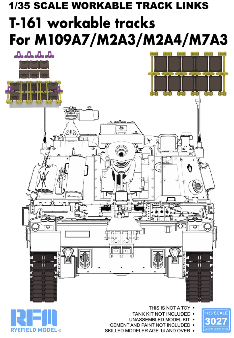 Rye Field Model 3027 Chenilles fonctionnelles T-161 pour M109A7/M2A3/M2A4/M7A3 (Plastique) 1/35