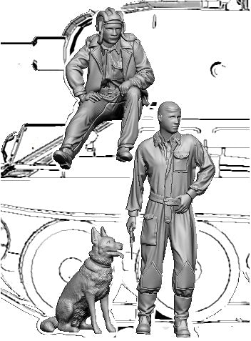 Glowel Miniatures 35930 Équipage polonais de T-34, partie 1 (3 figurines - 2 humains et un chien, imprimées en 3D) 1/35 