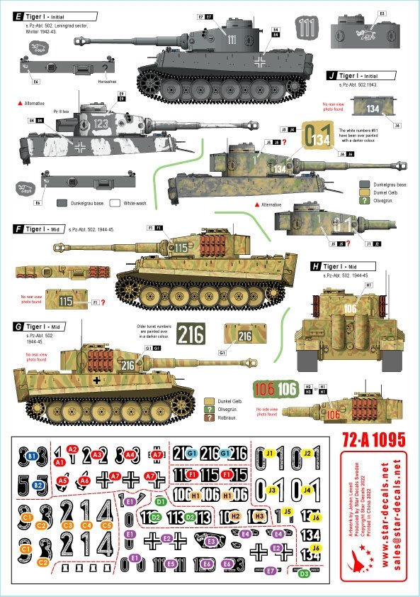 Star Decals 72-A1095 Tiger I. sPzAbt 502 n° 1. Tigers de production initiale / début / milieu de production. Échelle 1/72 – image 3
