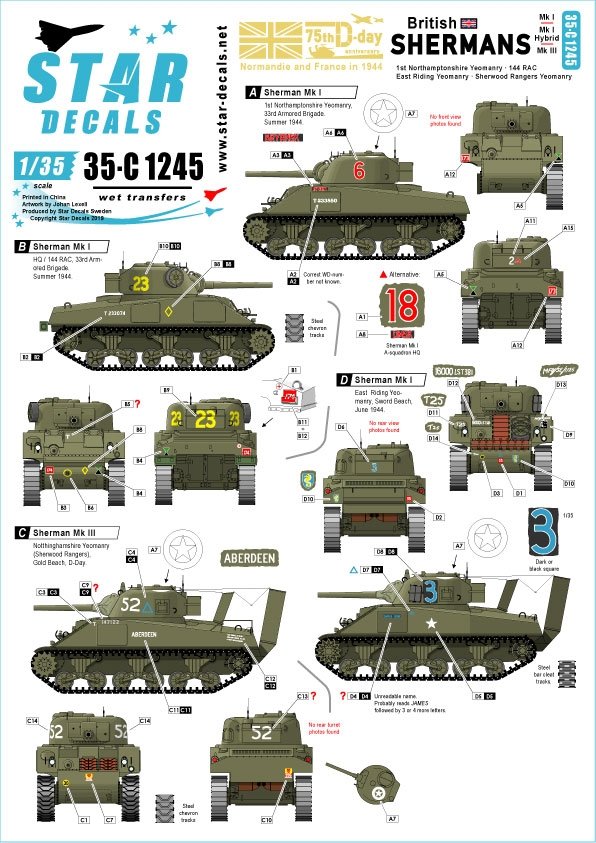 Star Decals 35-C1245 Shermans britanniques 1/35