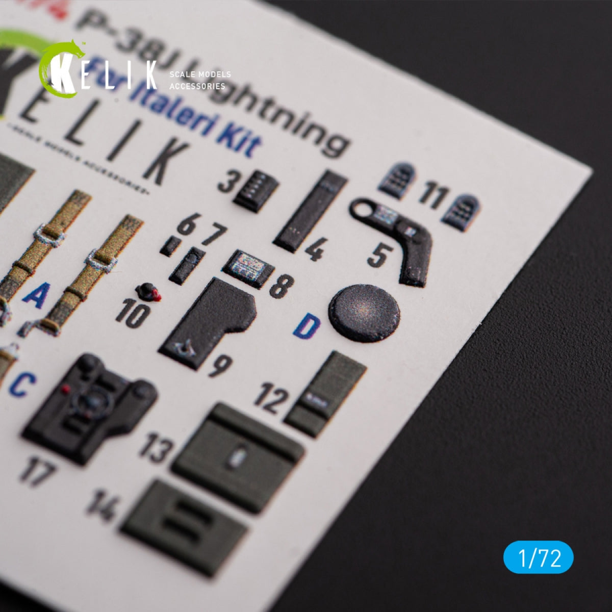 Kelik K72174 Р-38J "Lightning" - interior 3D decals for Italeri/Academy kit 1/72