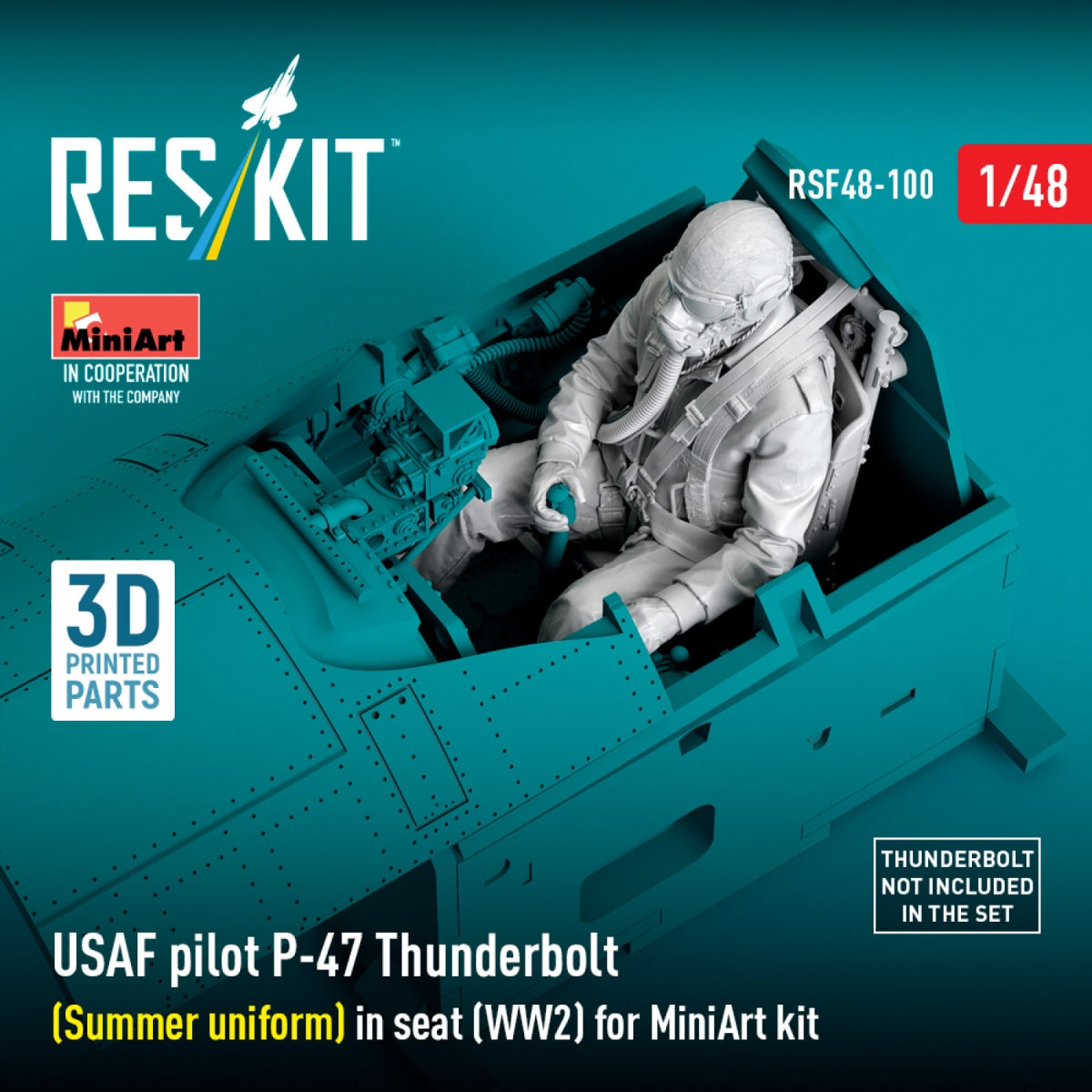 RESKIT RSF48-0100 USAF pilot P-47 Thunderbolt (Summer uniform) in seat (WW2) for MiniArt kit (3D Printed) 1/48