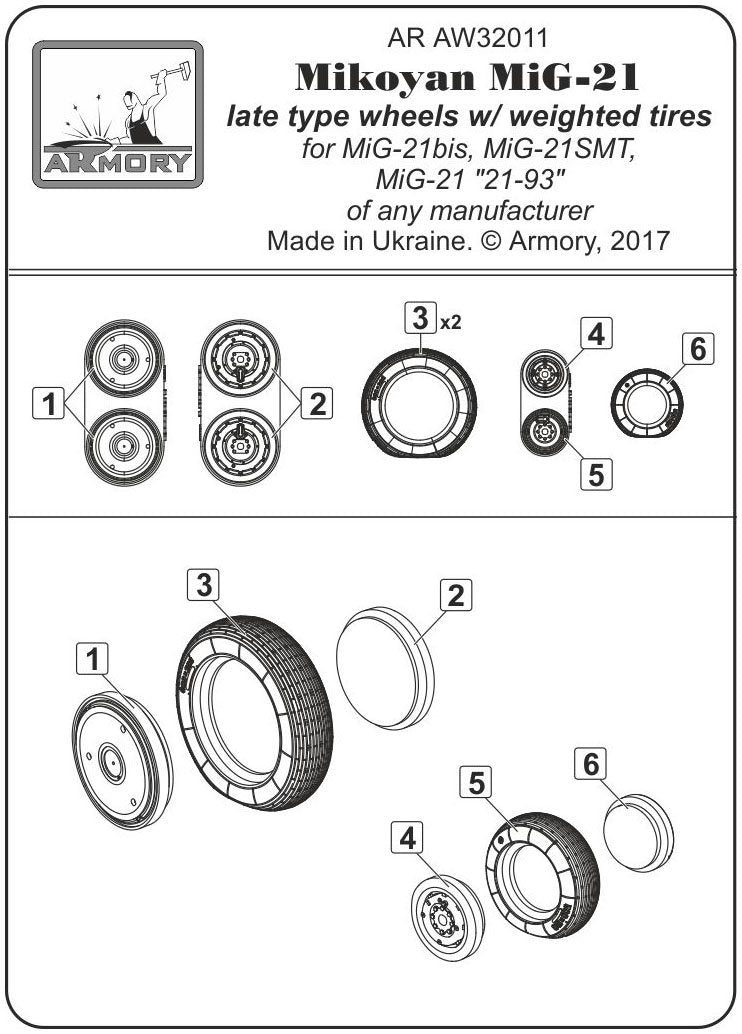 Armory Models AW32011 Roues Fishbed pour Mikoyan MiG-21 avec pneus lestés, fin de série, échelle 1/32 – immagine 6