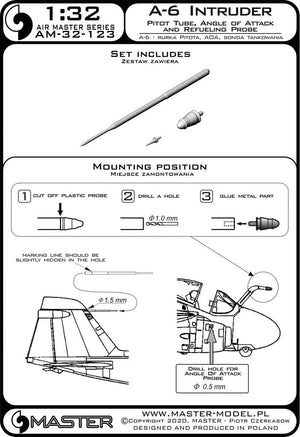 Master AM-32-123 PZL P.11c A-6 Intruder - Tube de Pitot, angle d&amp;#39;attaque et sonde de ravitaillement 1/32 – immagine 3