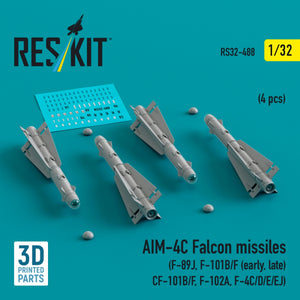 Missiles AIM-4C Falcon RESKIT RS32-0488 (4 pièces) (Impression 3D) 1/32