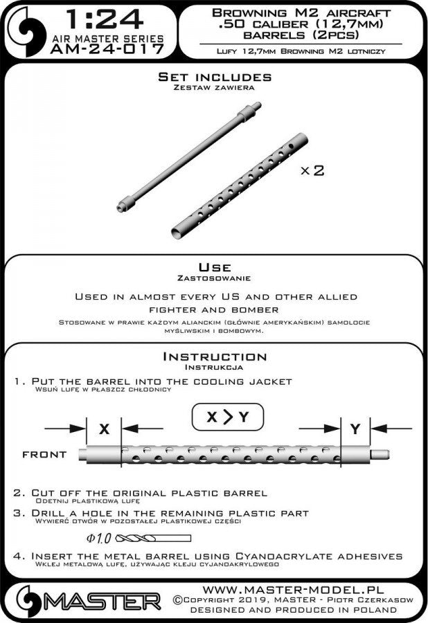 Canons de mitrailleuse d&amp;#39;avion Browning M2 Master AM-24-017, calibre .50 (12,7 mm) (2 pièces), échelle 1/24 – image 3