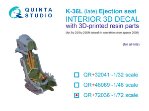 Quinta Studio QR+72036 Siège éjectable K-36L (version tardive) (pour avions Su-25/Su-25SM depuis 2008) (Tous les kits) 1/72