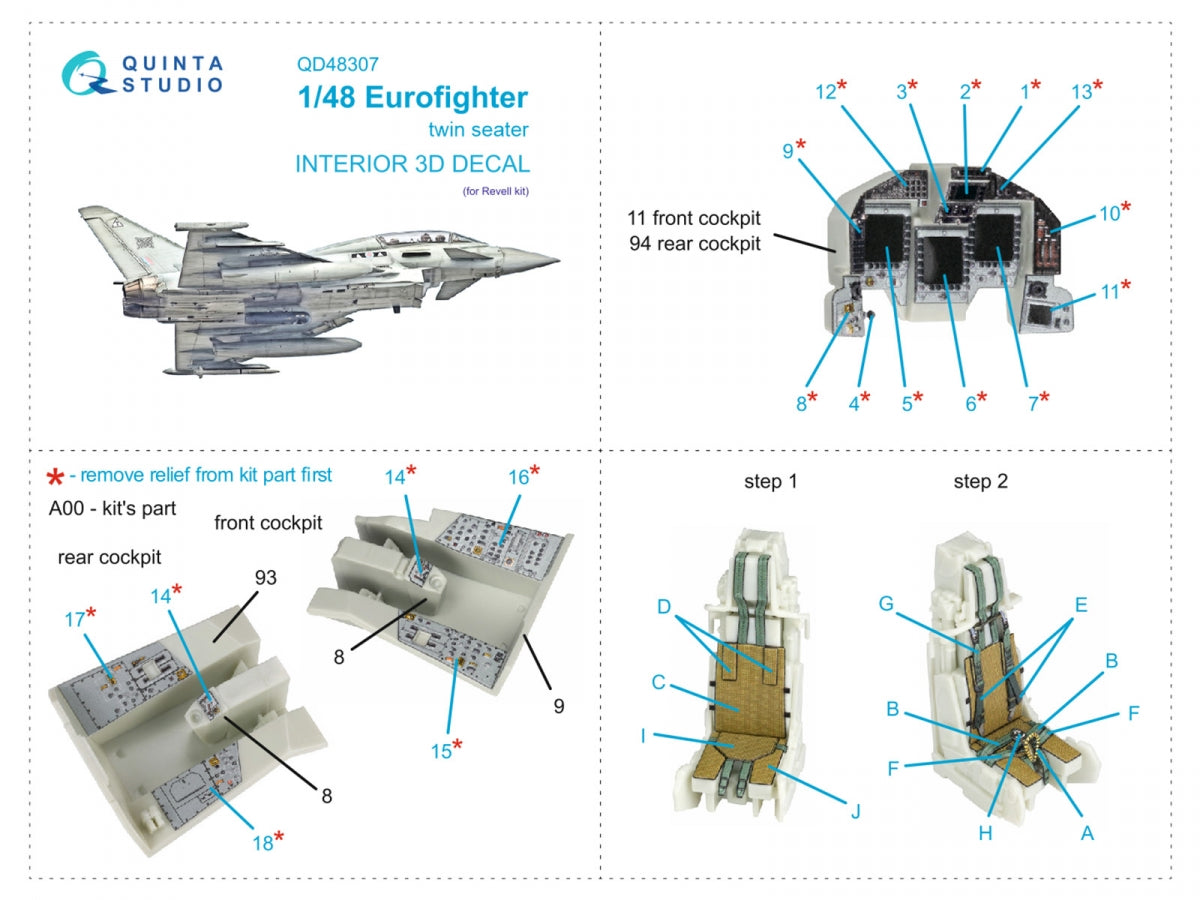 Intérieur coloré imprimé en 3D sur papier décalcomanie pour Eurofighter biplace Quinta Studio QD48307 (Revell) 1/48 – immagine 2