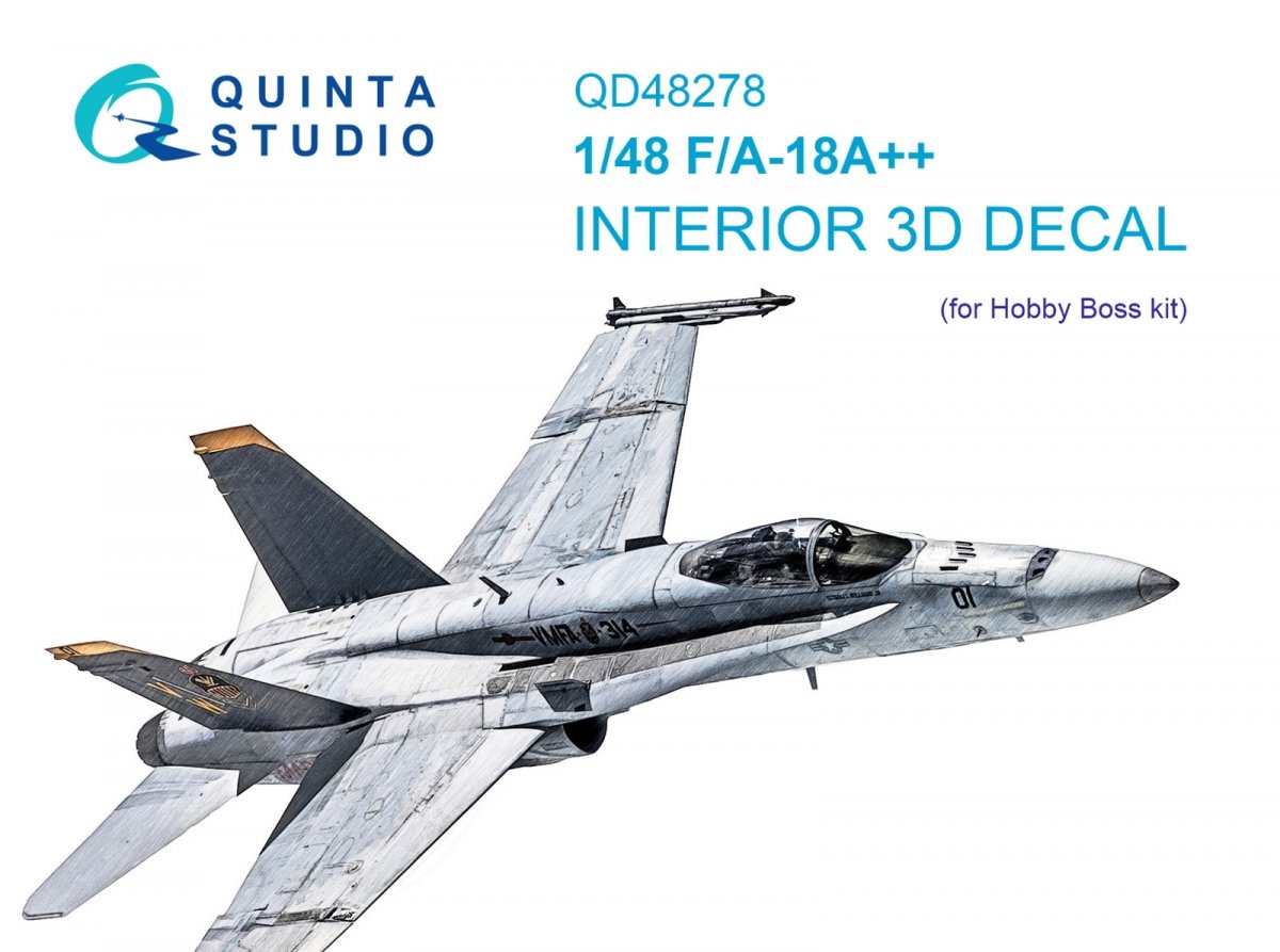 Intérieur imprimé en 3D et coloré sur papier décalcomanie Quinta Studio QD48278 F/A-18A++ (HobbyBoss) 1/48
