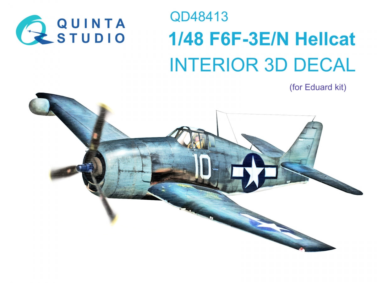 Intérieur imprimé en 3D et coloré sur papier décalcomanie Quinta Studio QD48413 F6F-3E/N Hellcat (Eduard) 1/48