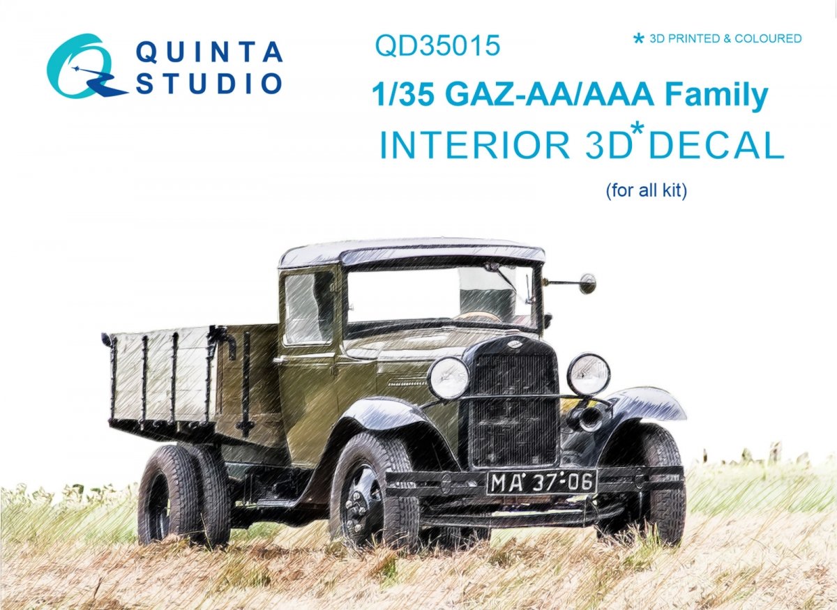 Intérieur imprimé en 3D et coloré sur papier décalcomanie pour la famille GAZ-AA/AAA de Quinta Studio QD35015 (pour tous les kits) à l&amp;#39;échelle 1/35