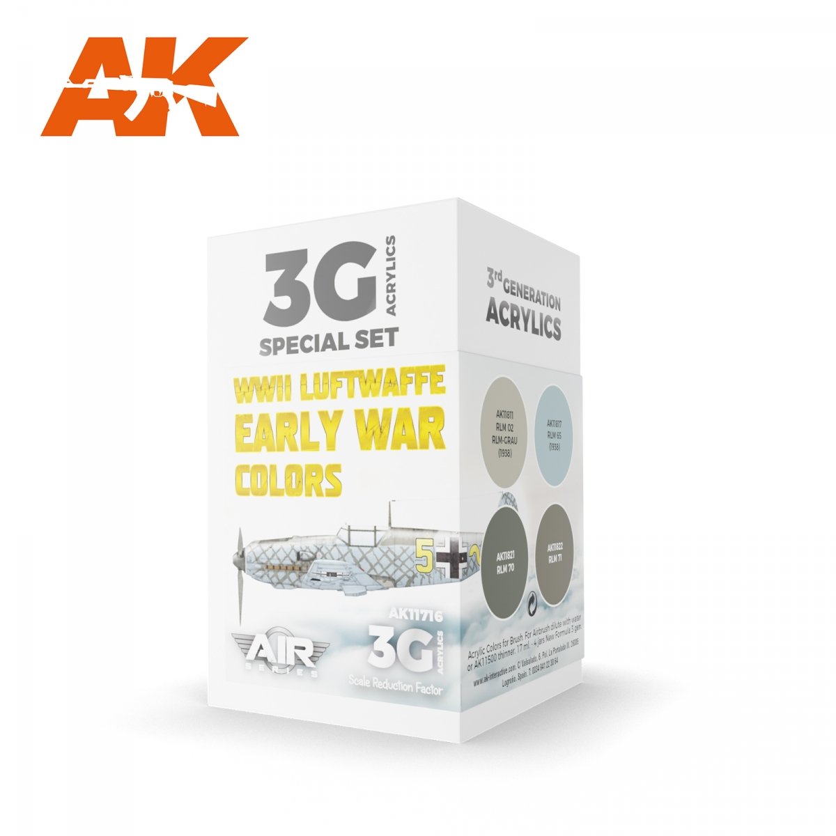 AK Interactive AK11716 Couleurs du début de la Seconde Guerre mondiale de la Luftwaffe 4x17 ml