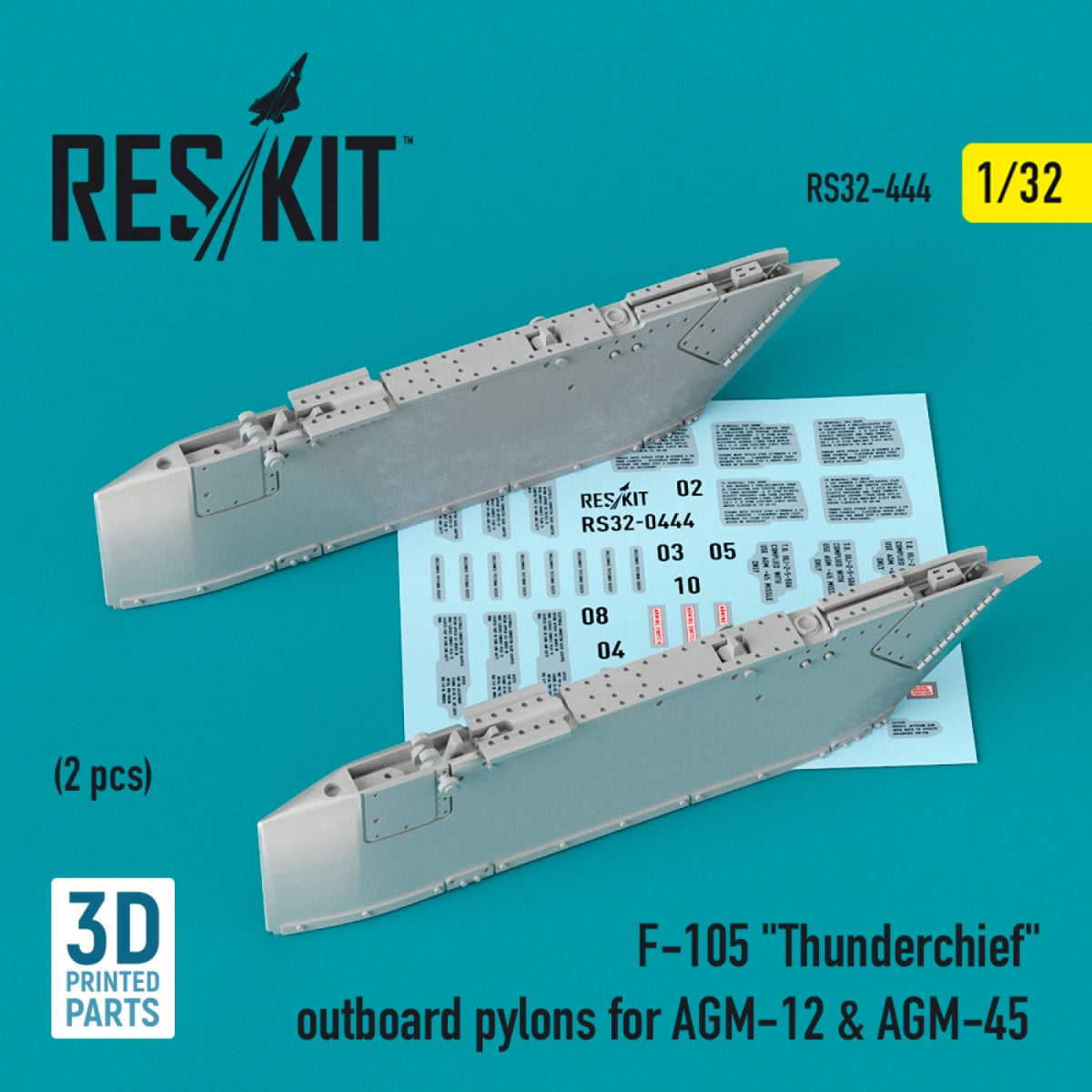 RESKIT RS32-0444 F-105 "THUNDERCHIEF" OUTBOARD AGM-12 &amp; AGM-45 PYLONS (2 PCS) (3D PRINTED) 1/32