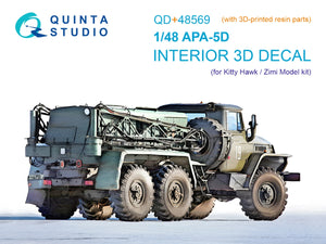 Intérieur imprimé en 3D et coloré sur papier décalcomanie Quinta Studio QD+48569 APA-5D (modèle KittyHawk/Zimi) (avec pièces en résine imprimées en 3D) 1/48
