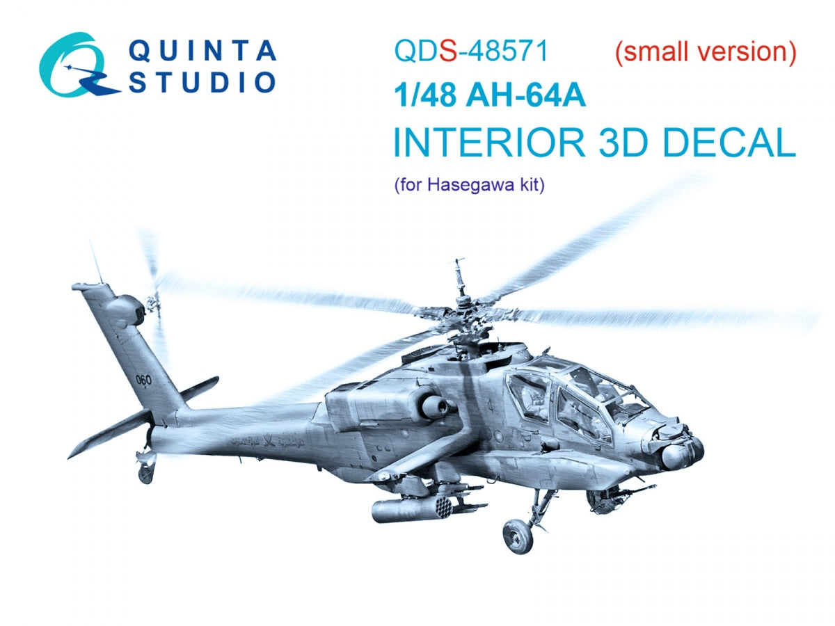 Intérieur imprimé en 3D et coloré sur papier décalcomanie Quinta Studio QDS-48571 AH-64A (Hasegawa) (petite version) 1/48