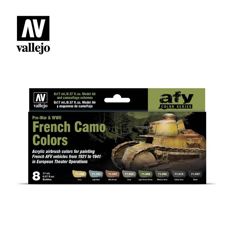 Vallejo 71644 Peintures de camouflage françaises d&amp;#39;avant-guerre et de la Seconde Guerre mondiale, 8 x 17 ml