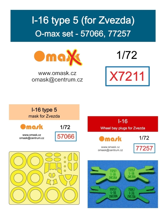 Omask X7211 I-16 type 5 O-max set (for Zvezda) EVA foam wheel bay & yellow tape masks 1/72